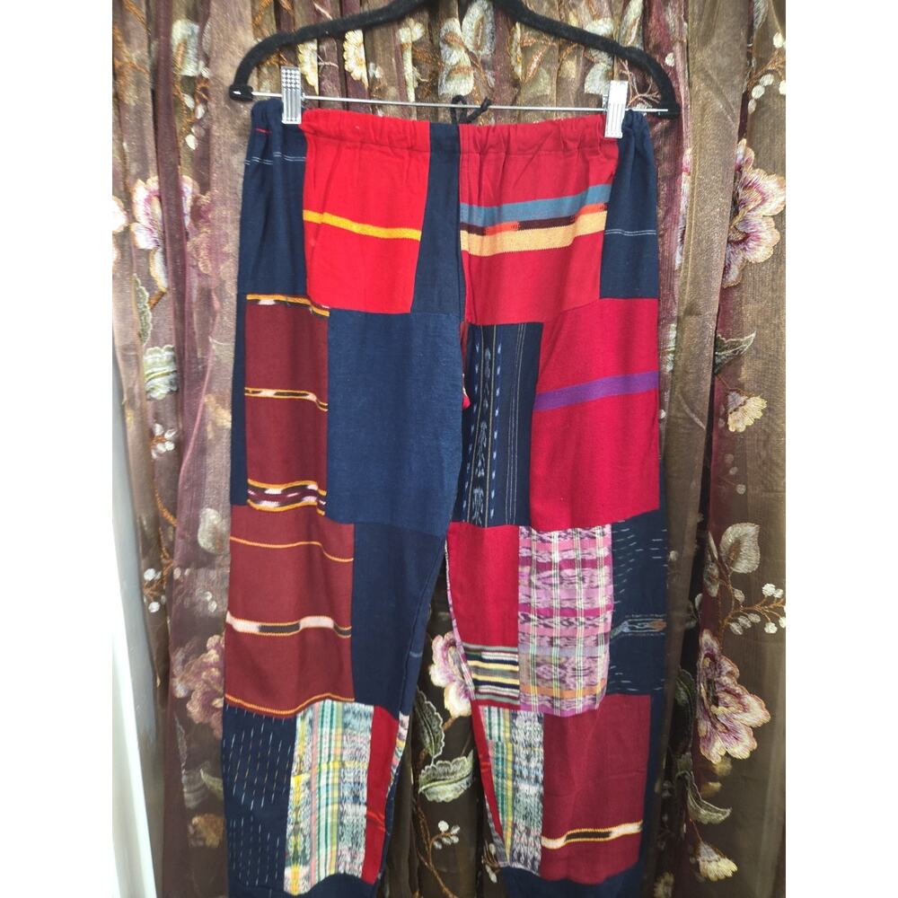 Womens Patchwork Boho Pants Joggers Medium Tie String - Picture 11 of 13